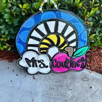 Rainbow apple Teacher door hanger