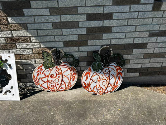 White Chenosire Pumpkin door hanger