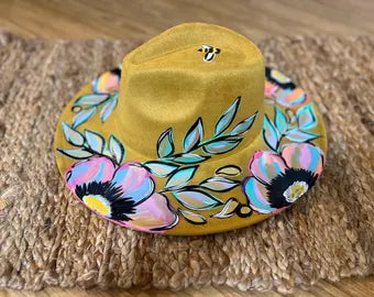 Hand Painted mustard fedora