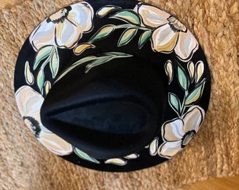 black magnolia hand painted fedora